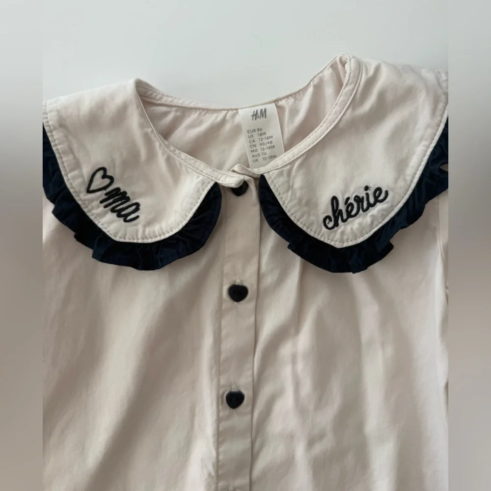 H&M 18M Cream Button-Up Shirt with Black Trim​